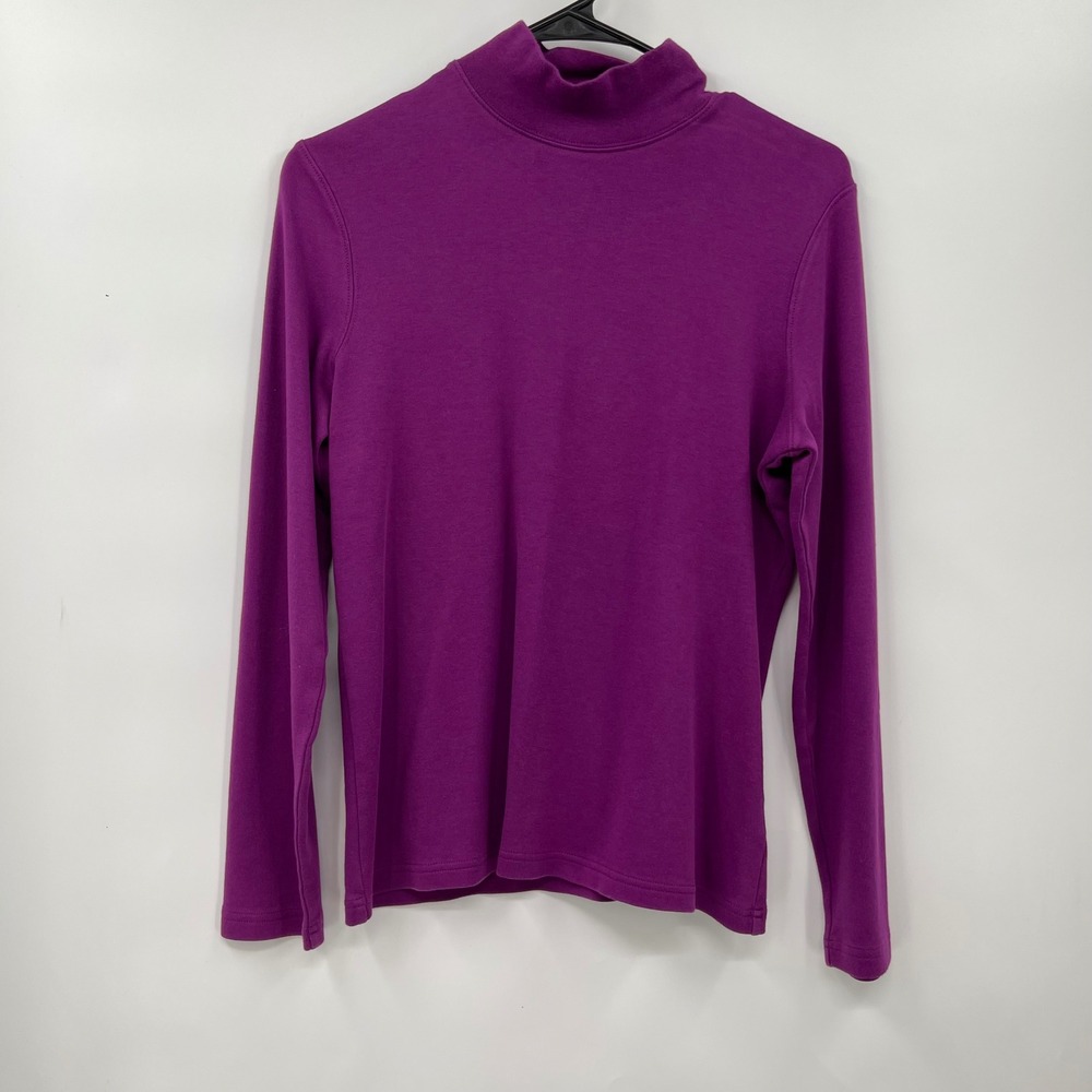 Charter Club Womens Mock Neck‎ Long Sleeve Top Purple Pima Cotton Medium